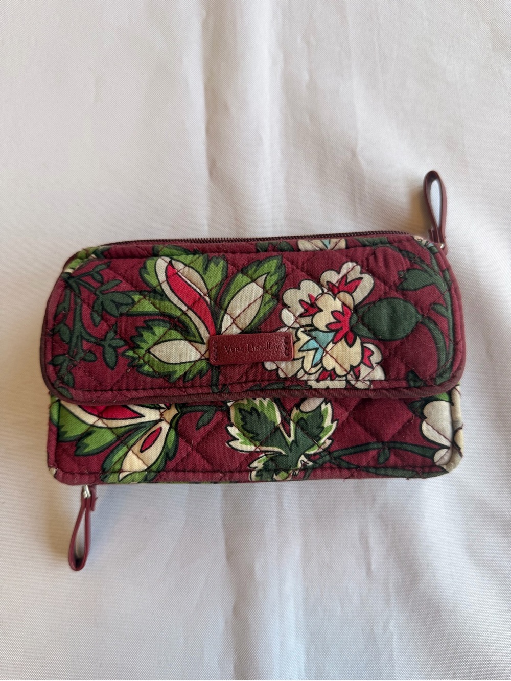Vera Bradley Riley Compact Bordeaux Blooms Wallet Clutch